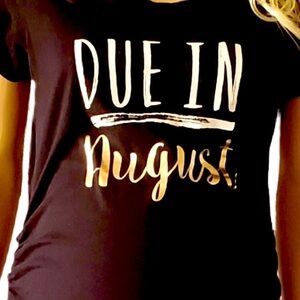 Medium “Due in August” maternity short sleeve T-shirt. Perfect for the mom to be